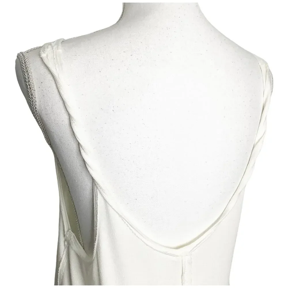 We The Free Scarlett Ivory Ribbed Relaxed Tank Top Lace Up Medium